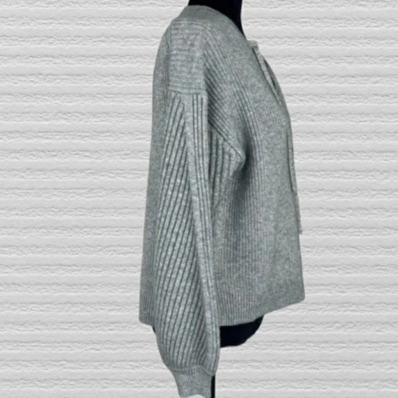 Ann Taylor Woman’s Gray Chunky Knit Lace up neckline sweater soft and cozy - Picture 2 of 9